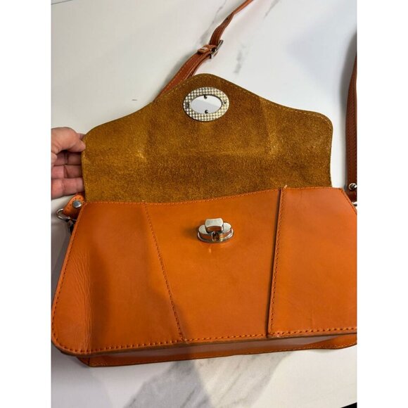 VTG Borse in Pelle Womens Orange Leather Shoulder Bag Crossbody Envelope Style - Picture 2 of 11